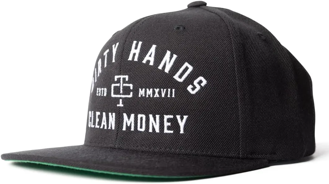 TROLL CO. CLOTHING Dirty Hands Clean Money Meshback Hat - Black, Adjustable Snapback, Curved Brim, One Size Fits Most