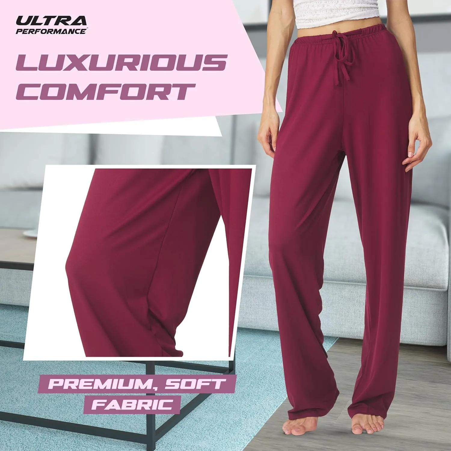 Ultra Performance Womens Pajama PJ Pants 3 Pack Lounge Bottoms Pajamas for Women (Avail in Plus Sizes)